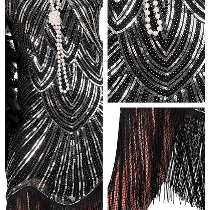 Roaring jaren 20 gatsby flapper jurk zilver voor dames productfoto – kostuums