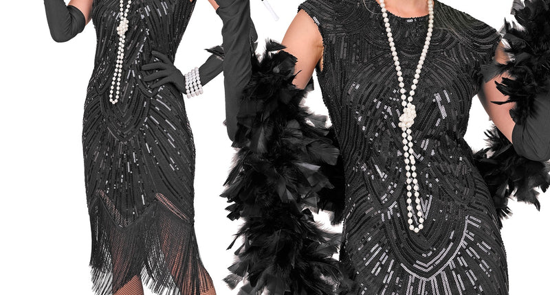 Roaring jaren 20 gatsby flapper jurk zwart voor dames vooraanzicht – kostuums