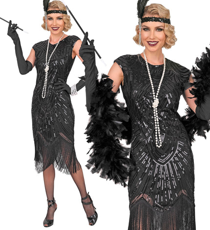 Roaring jaren 20 gatsby flapper jurk zwart voor dames vooraanzicht – kostuums