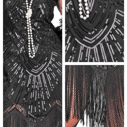 Roaring jaren 20 gatsby flapper jurk zwart voor dames productfoto – kostuums