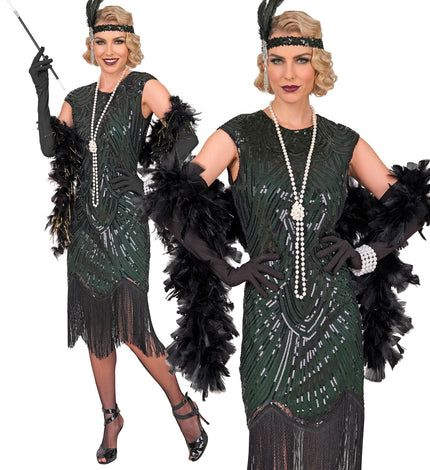 Roaring jaren 20 gatsby flapper jurk groen voor dames vooraanzicht – kostuums