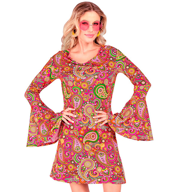 Retro paisley vintage jurk dames - sixties flower power verkleedjurk