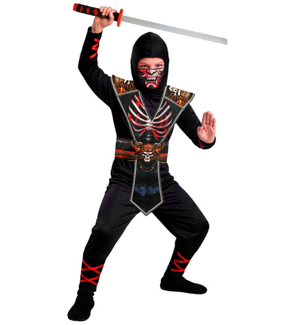 Ninja skelet jumpsuit voor jongens vooraanzicht – kostuums