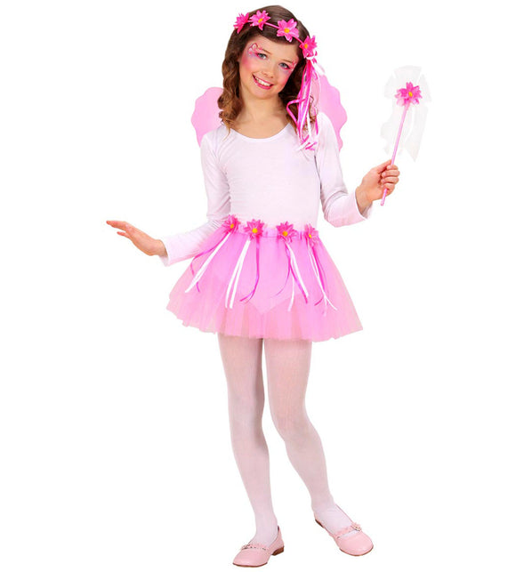 Bloemenfee tutu set gedragen, fee kostuum met vleugels en toverstaf meisje