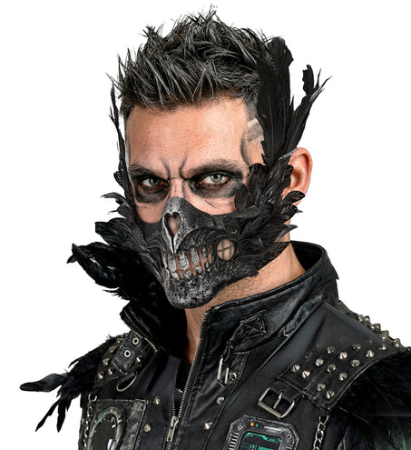 Masker mond schedel met veren totaalbeeld – verkleedkleding