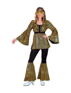 70s disco kostuum goud Babette dames - jaren 70 outfit met gouden golven voor disco