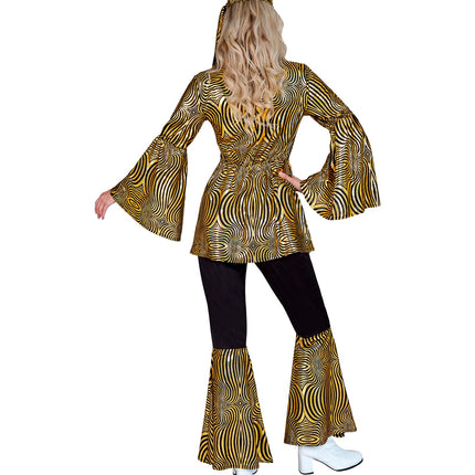 Goud golven 70s kostuum dames detail - jaren 70 disco verkleedkleding
