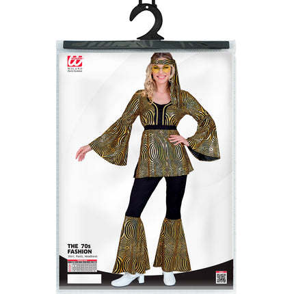 70s disco kostuum goud Babette achterkant - retro discokleding dames hippie