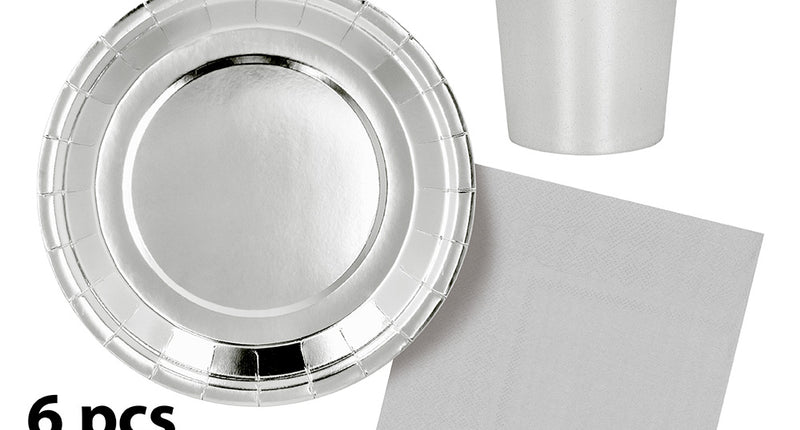 Tafelset zilver bordjes bekertjes servetten