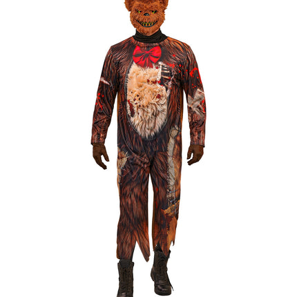 Zombie beer jumpsuit heren vooraanzicht met gerafelde broekspijpen en bloedspatprint
