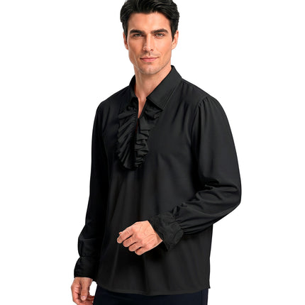 Historisch personage shirt met jabot zwart voor heren zijaanzicht – kleding