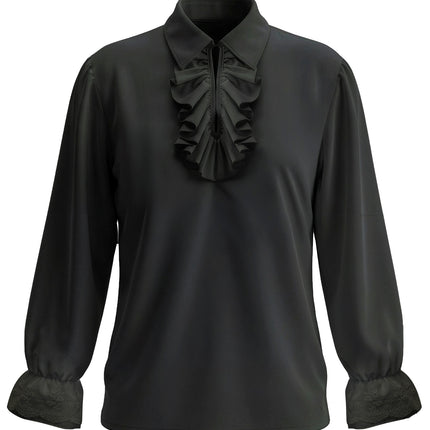 Historisch personage shirt met jabot zwart voor heren totaalbeeld – kleding