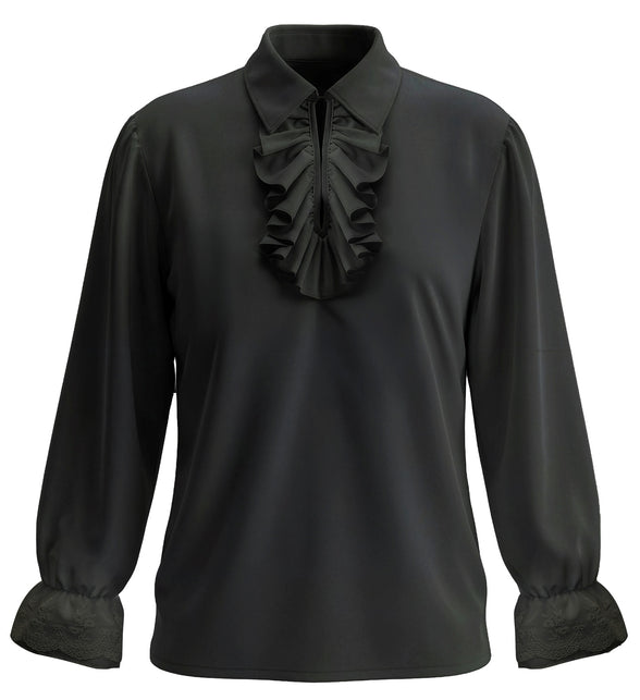 Historisch personage shirt met jabot zwart voor heren totaalbeeld – kleding