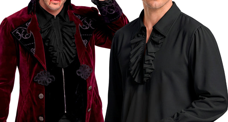 Historisch personage shirt met jabot zwart voor heren vooraanzicht – kleding