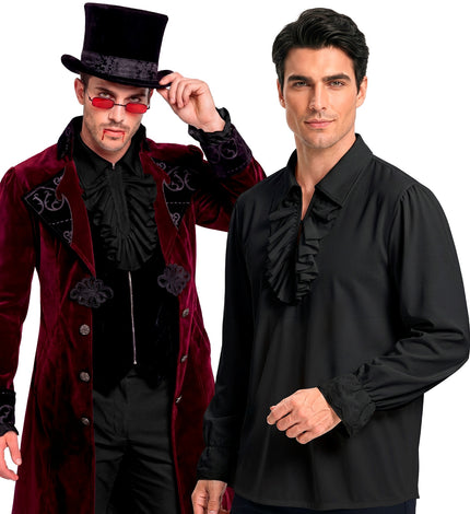 Historisch personage shirt met jabot zwart voor heren vooraanzicht – kleding