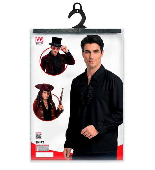 Historisch personage shirt met jabot zwart voor heren productfoto – kleding