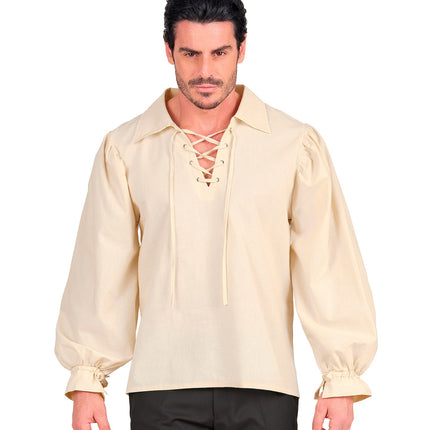 Historisch personage shirt beige voor heren zijaanzicht – kleding