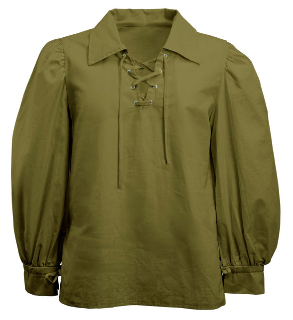 Middeleeuws shirt groen zonder model, met zes metalen ringen en veter aan de hals