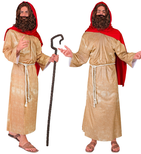 Messias tuniek heren van voor en achter met gedrapeerde rode sjaal over de schouder