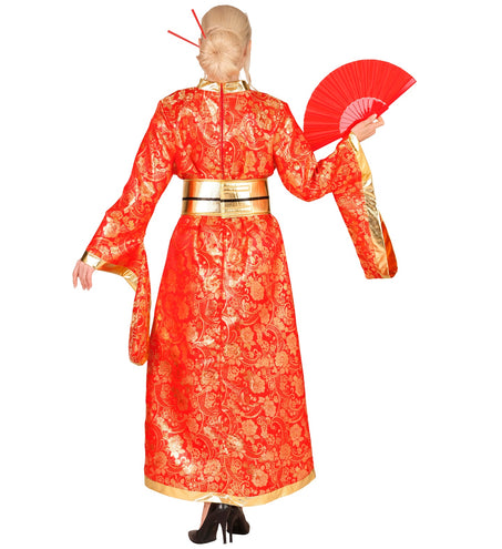 Achterkant kimono jurk dames met rits en gouden band met zwarte streep