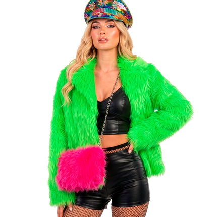 Handtas lang pluche neon roze voor dames sfeerbeeld – verkleedkleding