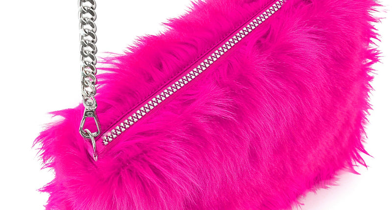 Handtas lang pluche neon roze voor dames vooraanzicht – verkleedkleding