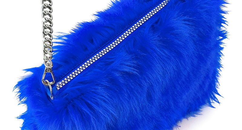Handtas lang pluche blauw voor dames vooraanzicht – verkleedkleding