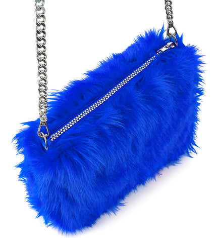 Handtas lang pluche blauw voor dames vooraanzicht – verkleedkleding
