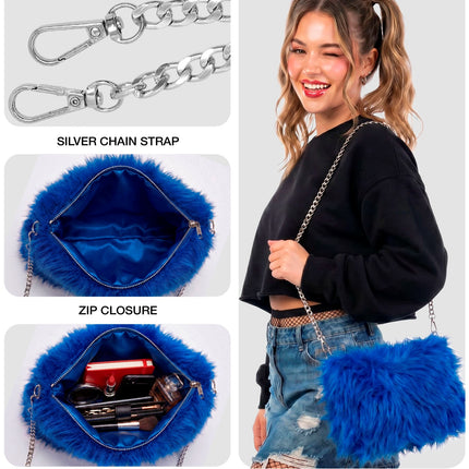 Handtas lang pluche blauw voor dames achterkant – verkleedkleding