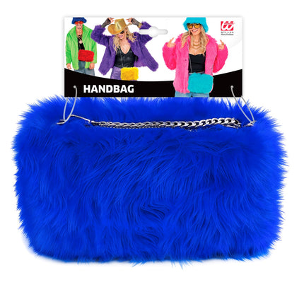 Handtas lang pluche blauw voor dames zijaanzicht – verkleedkleding