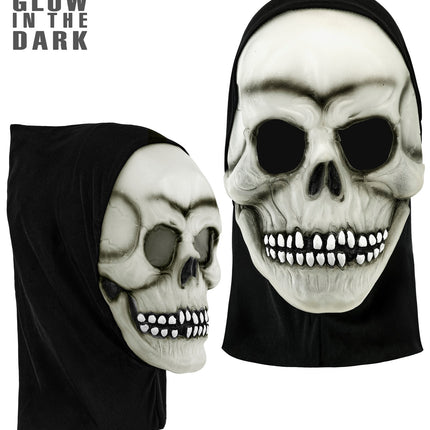 Masker met capuchon schedel latex glow-in-the-dark voor heren achterkant – maskers