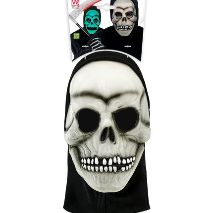 Masker met capuchon schedel latex glow-in-the-dark voor heren zijaanzicht – maskers