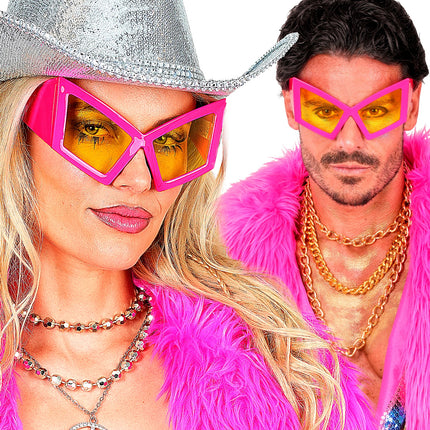Bril oversized neon roze detailopname – brillen