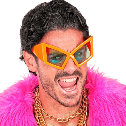 Bril oversized neon oranje close-up – brillen