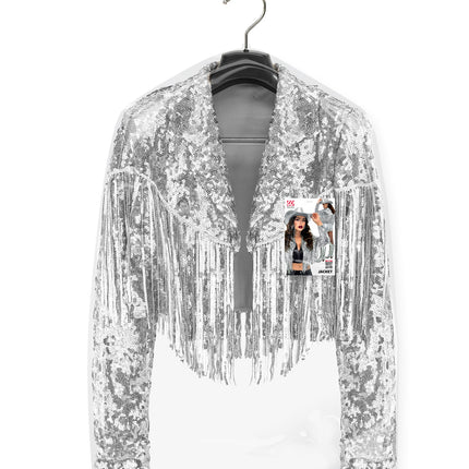 Colbert pailletten met franjes zilver voor dames zijaanzicht – kleding