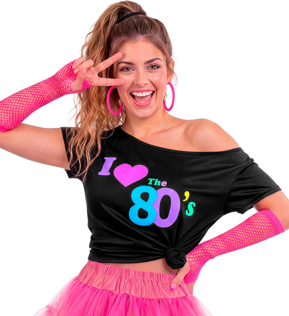 Disco shirt 80s neon dames detail - fel neon jaren 80 discoshirt fitness
