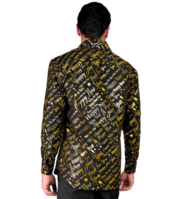Goud happy new year shirt gedragen - feestelijk overhemd heren gala