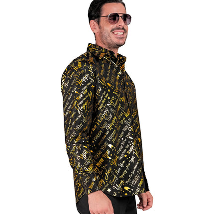 Heren gouden blouse met glansprint - verkleedshirt voor nieuwjaarsfeest