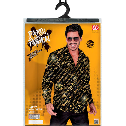 Gouden shirt happy new year achterkant - goud verkleedoverhemd heren feest