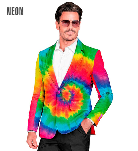 Tie dye neon colbert heren - kleurrijk batik jasje voor festival en foute party