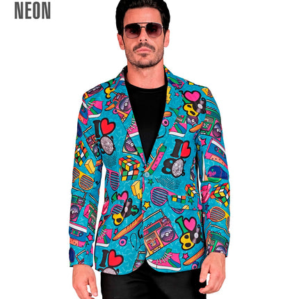 Funky 80s colbert heren - kleurrijk retro jasje voor themafeest