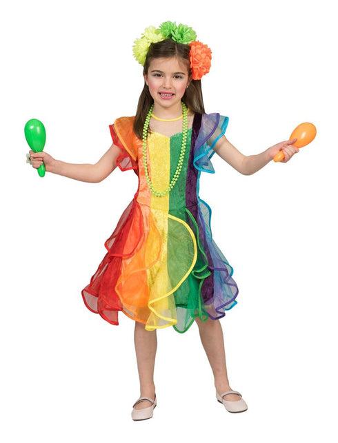 Regenboog jurkje voor kinderen zijaanzicht – verkleedkleding