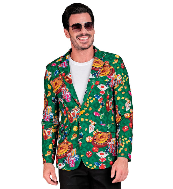 Casino colbert jack heren - feestjasje met kaartspelprint voor casino en poker thema