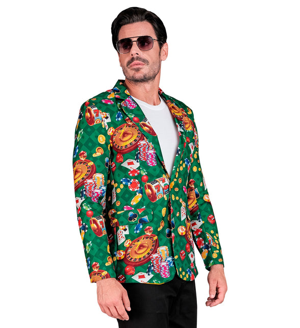 Heren casino colbert met poker print - Las Vegas verkleedjasje foute party