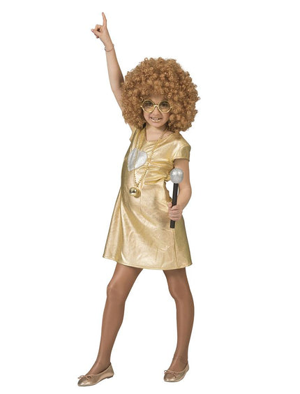 Gouden jurkje Tess meiden vooraanzicht – carnavalskostuum