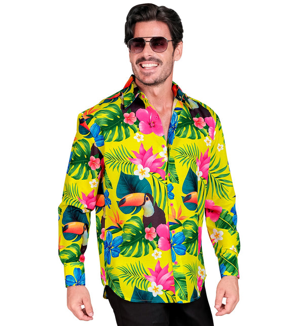 Heren hawaii blouse met neon tropicana - tropisch shirt voor neon party