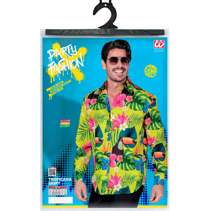 Neon tropicana blouse Troy achterkant - hawaii verkleedshirt heren neon party