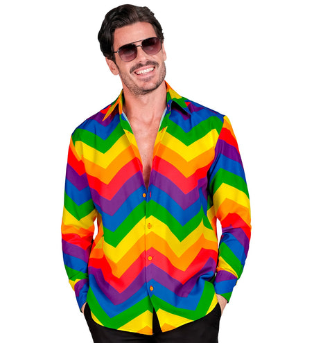 Regenboog blouse Ella unisex - kleurrijk Pride overhemd voor Gay Pride en foute party