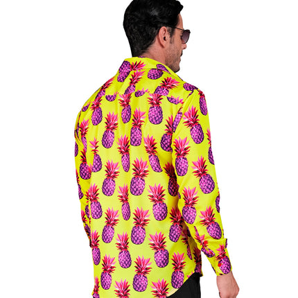 Neon ananas blouse Ankie gedragen - tropisch hawaii overhemd beach party