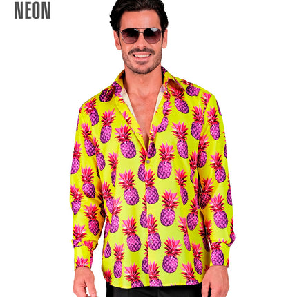 Neon ananas blouse Ankie heren - hawaii overhemd met ananasprint voor beach party